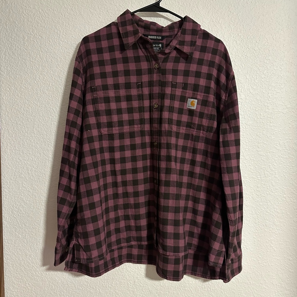Carhartt Rugged Flex Fit Plaid Women’s Button Up Shirt XL Purple Warm Outdoor